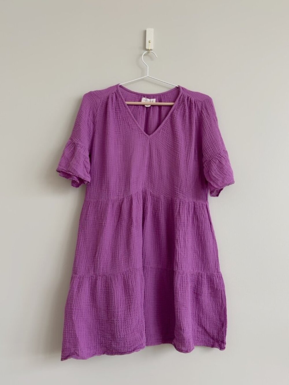 Velvet by Graham & Spencer Purple Double Gauze Tiered Mini Dress S